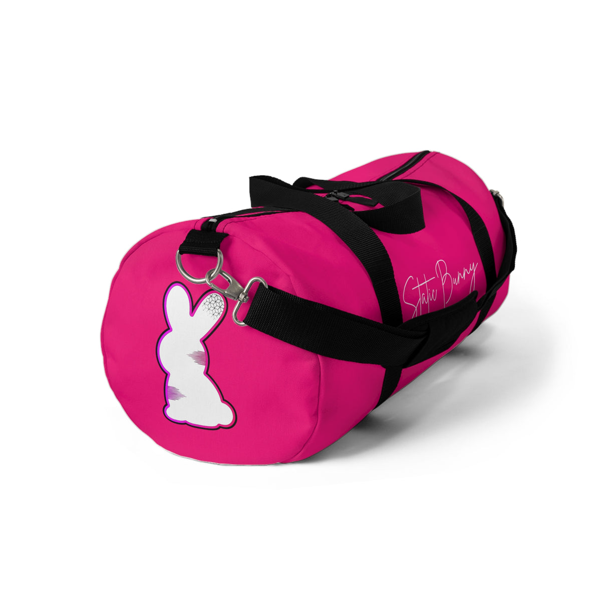 Neon Static Bunny Duffel Bag — Synthwave