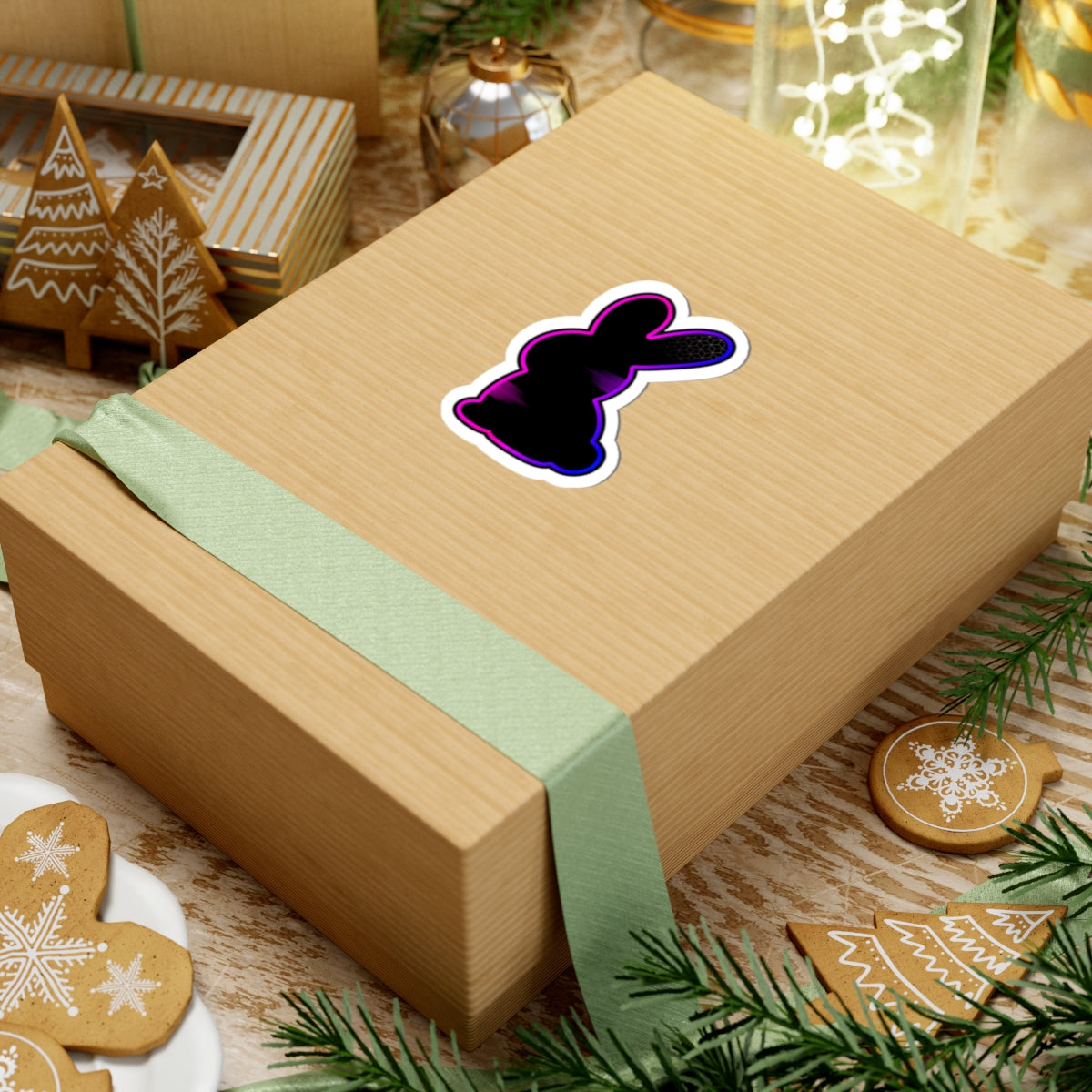 Neon Outline Bunny Sticker — Kiss-Cut Laptop Decal