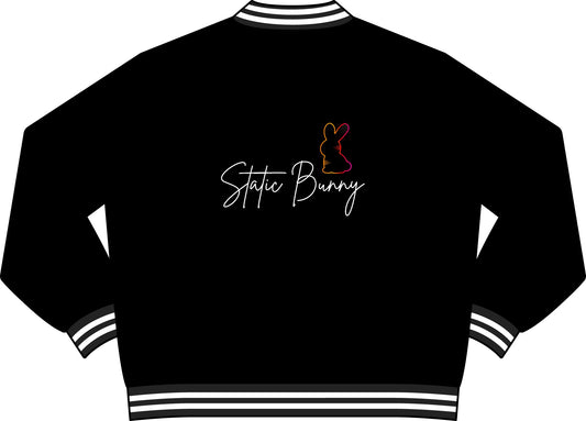 Static Bunny Varsity Bomber Jacket - Neon Sunset